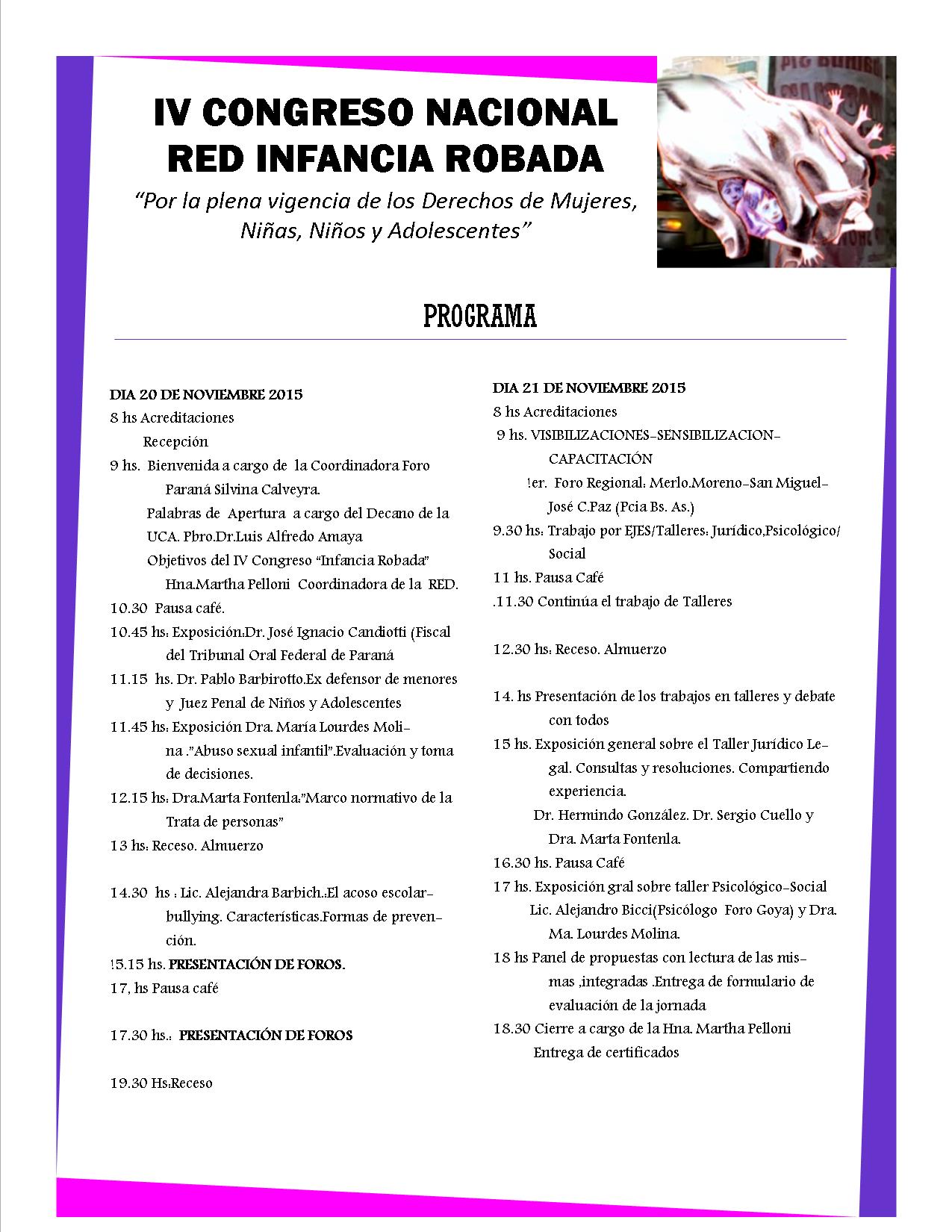 IV Congreso Nacional de la Red Infancia Robada: “Por la plena vigencia de los Derechos de Mujeres, Niñas, Niños y Adolescentes”